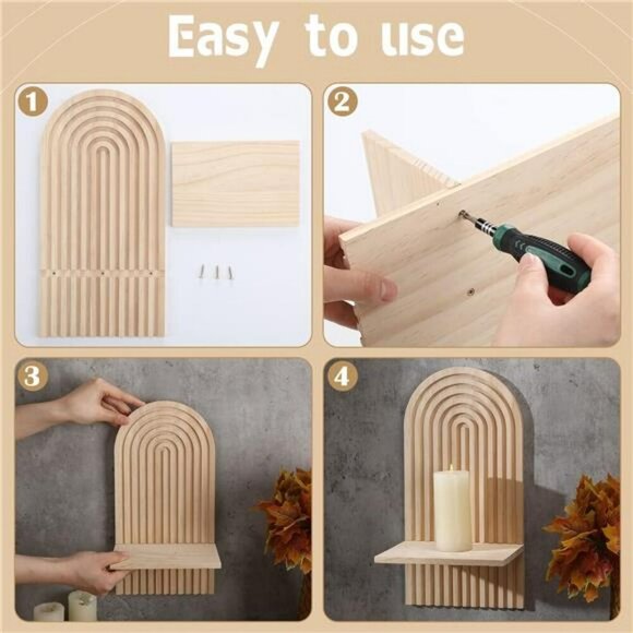 Boho Rainbow Wall Shelves Wood Floating Shelf Set for Nursery Bedroom Decor - Picture 4 of 7